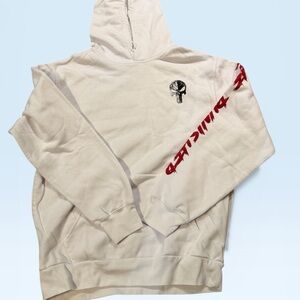 Marvel White Crewneck Hoodie with Red Sleeve Graphics